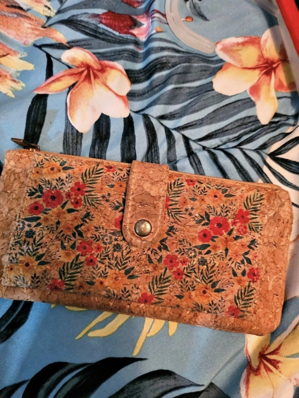 Floral Cork Wallet in Brown & Orange